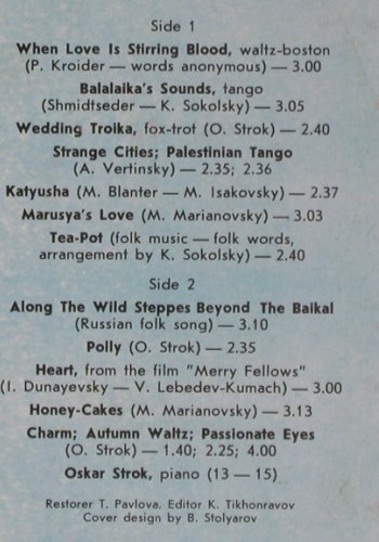 Sokolsky,Konstantin: Old Romances, Songs'1930 - Mono, Melodia(M60 49123 007), UDSSR, 1990 - LP - Y3970 - 7,50 Euro