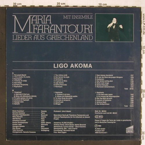 Farantouri,Maria: Lieder aus Griechenland, Pläne(88 224), D, 1980 - LP - Y5758 - 6,00 Euro