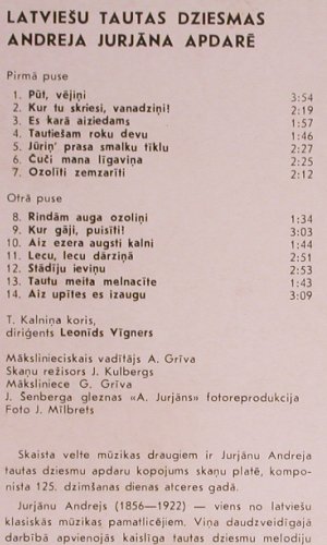 Jurjans,Andrejs: Latvian Folksongs arr. By, m-/vg+, Melodia(C30-16391-2), UDSSR, 1981 - LP - Y6536 - 6,00 Euro