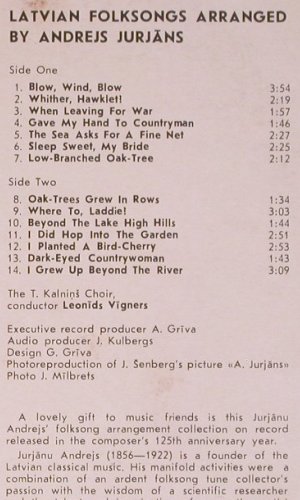 Jurjans,Andrejs: Latvian Folksongs arr. By, m-/vg+, Melodia(C30-16391-2), UDSSR, 1981 - LP - Y6536 - 6,00 Euro
