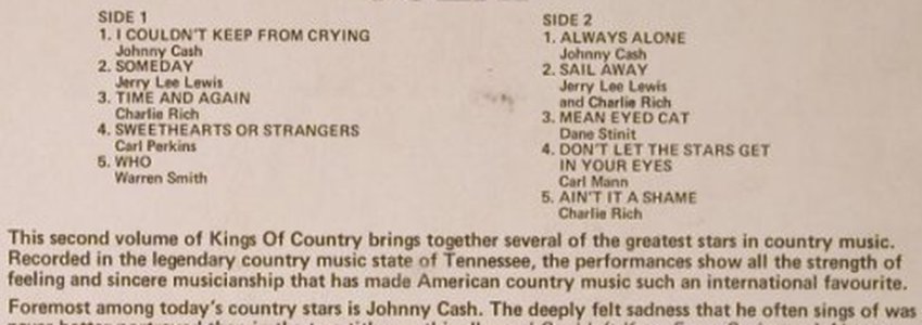 V.A.Kings Of Country: Vol.2 - Johnny Cash...Charlie Rich, Hallmark(SHM 864), UK, 1971 - LP - E7187 - 5,00 Euro