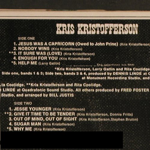 Kristofferson,Kris: Jesus was a Capricorn, Foc, Monument (MNT 65391), NL, 1974 Typ: LP Best.-Nr.: V1156 Preis: 7,50 Euro
