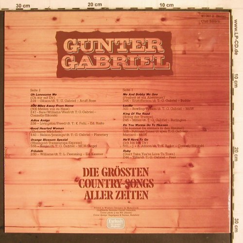 Gabriel,Gunter: Die Grössten Country-Songs a.Zeiten, Hansa (40 067 2), D,Club.Ed., 1983 Typ: LP Best.-Nr.: V668 Preis: 6,00 Euro