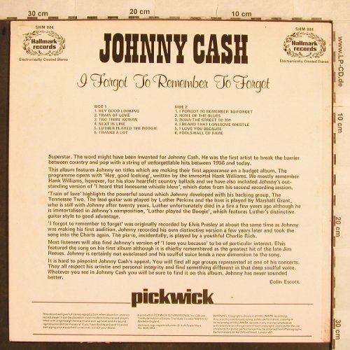 Cash,Johnny: I Forgot To Remember To Forget, Hallmark(SHM 884), UK, Ri,  - LP - X32 - 6,00 Euro
