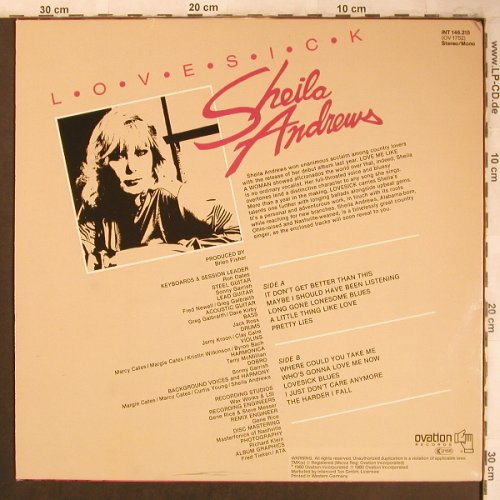 Andrews,Sheila: Love Sick, m-/vg+, Ovation Rec. (INT 146.215), D, 1980 Typ: LP Best.-Nr.: X4514 Preis: 5,00 Euro
