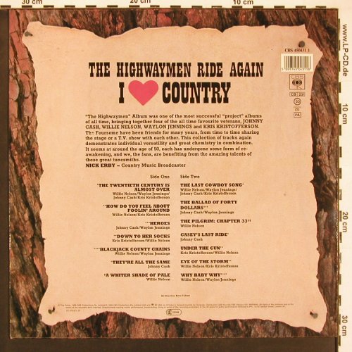 V.A.The Highwaymen Ride Again: I Love Country,Kristoff,Nelson,Cash, CBS(450431 1), NL, 1986 - LP - X9358 - 5,00 Euro