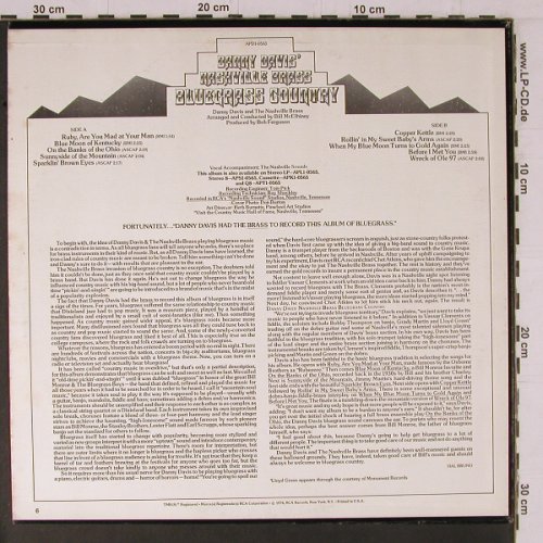Davis,Danny & Nashville Brass: Bluegrass Country, Quadra Disc (APD1-0565), US, 1974 Typ: LP Best.-Nr.: Y1488 Preis: 7,50 Euro