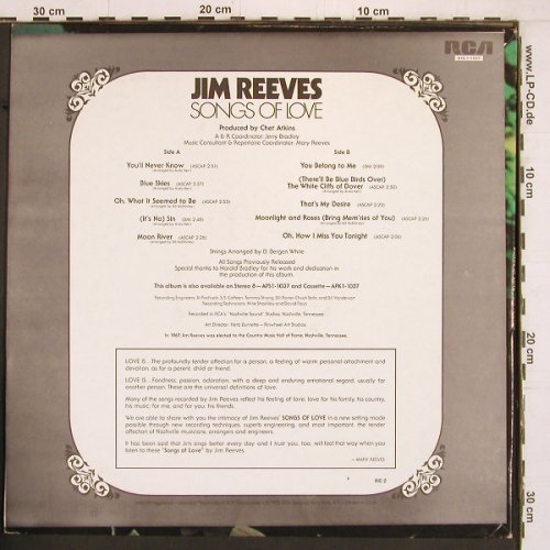 Reeves,Jim: Songs Of Love, RCA (AHL1-1037), US, 1975 Typ: LP Best.-Nr.: Y2080 Preis: 7,50 Euro