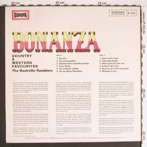 Nashville Ramblers: Bonanza-Country & Western Hits, Europa (E 341), D Typ: LP Best.-Nr.: Y3468 Preis: 6,00 Euro