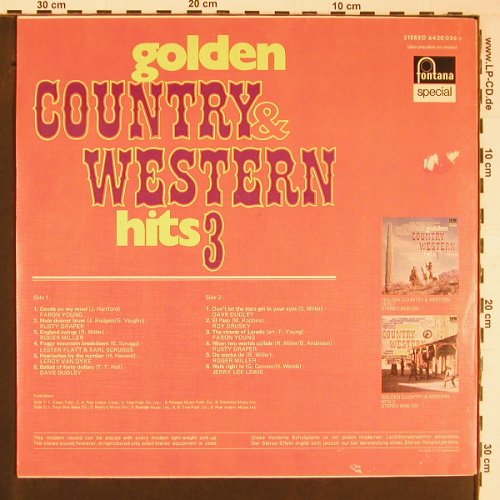 V.A.Golden Country & Western Hits 3: Faron Young.. Jerry Lee Lewis, 12Tr, Fontana(6430 036), NL, m-/vg+,  - LP - Y645 - 6,00 Euro