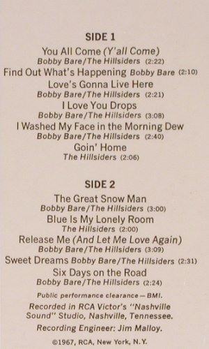 Bare,Bobby & the Hillsiders: The English Country Side, RCA (LSP-3896), D, 1967 Typ: LP Best.-Nr.: Y6852 Preis: 12,50 Euro