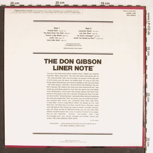 Gibson,Don: Lovin' Lies, RCA Camden (CAS-2392), US,co, 1970 Typ: LP Best.-Nr.: Y7514 Preis: 7,50 Euro