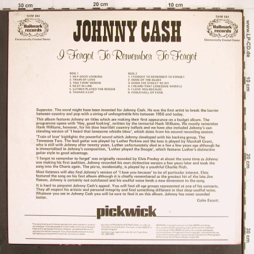 Cash,Johnny: I Forgot To Remember To Forget, Hallmark (SHM 884), UK, Ri Typ: LP Best.-Nr.: Y9900 Preis: 7,50 Euro