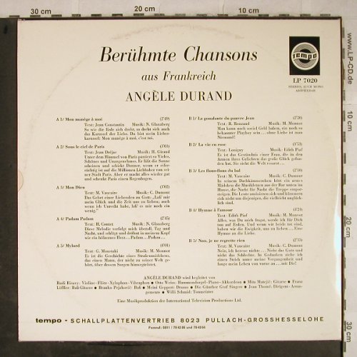 Durand,Angele: Berühmte Chansons aus Frankreich, Tempo(LP 7020), D, m-/vg+,  - LP - H9384 - 20,00 Euro