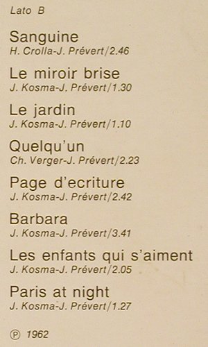 Montand,Yves: Canta Jaques Prvert (1962), Philips(9279 039), I, Ri,  - LP - V323 - 6,00 Euro