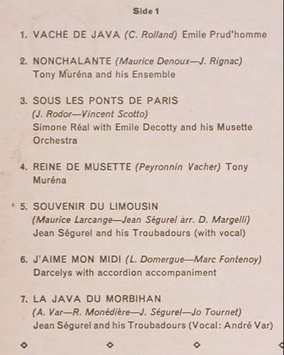 V.A.Musette Panorama: Emile Prud'homme... Jean Segurel, Parlophone(PMC 1167), UK, Mono, 1961 - LP - V360 - 9,00 Euro