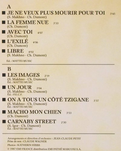 Dumont,Charles: Libre, EMI (1735181), F, 1987 Typ: LP Best.-Nr.: V400 Preis: 6,00 Euro