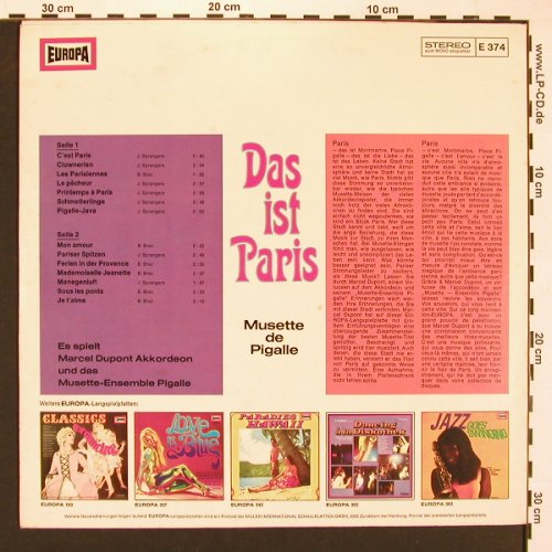 Dupont,Marcel & Musette Ens.Pigalle: Das ist Paris, Europa (E 374), D Typ: LP Best.-Nr.: X8234 Preis: 5,00 Euro