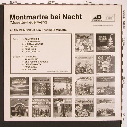 Dumont,Alain et Son Ens. Musette: Montmartre bei Nacht.. Feuerwerk, Standard (O 1218), D, 1987 Typ: LP Best.-Nr.: X8258 Preis: 5,50 Euro