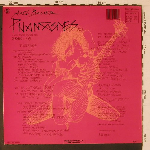 Bauer,Axel: Phantasmes *2 (remix), Vogue (311120), F, 1984 Typ: 12" Best.-Nr.: Y1527 Preis: 4,00 Euro