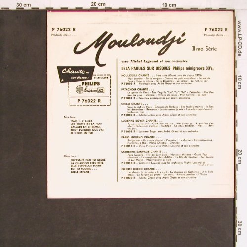 Mouloudji: II-Chante ses derniers succes, Philips Minigroove(P 76022 R), NL, 1954 - 10inch - Y4498 - 12,50 Euro