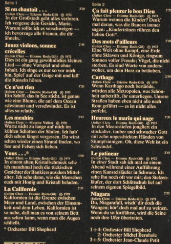 Clerc,Julien: Voici, m /vg+, EMI (062-12 722), D Typ: LP Best.-Nr.: Y4705 Preis: 5,00 Euro