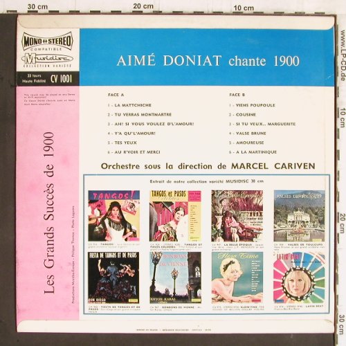 Cariven,Marcel / Aime Doniat chant: Les Grands Succes de 1900, Musidisc (30 CV 1001), F Typ: LP Best.-Nr.: Y5617 Preis: 7,50 Euro