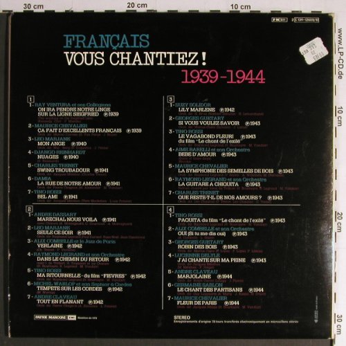 V.A.Francais Vous Chantiez 1939-44: Ray Ventura...Maurice Chevalier,Foc, Pathe(C 134-12609/10), F, Ri, 1978 - 2LP - Y7019 - 12,50 Euro