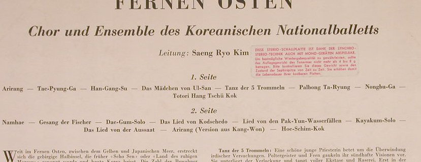 Koreanisches Nationalballett: Volksl. u.Tänze aus d.fernen Osten, Concert Hall(SMS 2405), ,  - LP - F6060 - 7,50 Euro