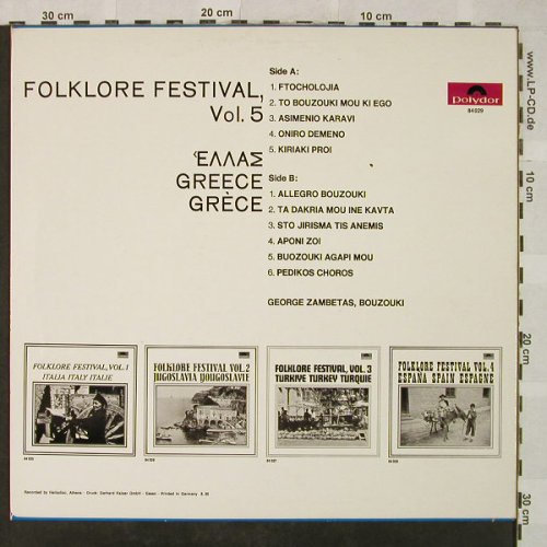 V.A.Folklore Festival: Vol. 5 - Greece 11Tr.-G.Zambetas, Polydor Intern.(84 029), D, 1965 - LP - H5089 - 5,50 Euro