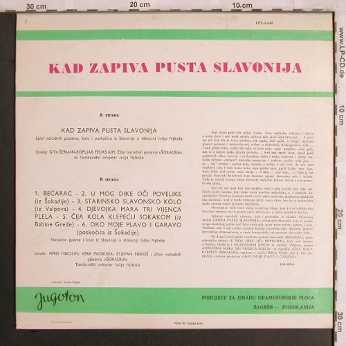 Kad Zapiva Pusta: Slavonija, vg+/m-, Jugoton(LPY-V-660), YU,  - LP - X4031 - 5,00 Euro
