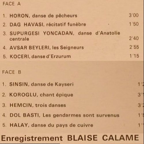 V.A.Musique Folklorique du Monde: Turquie -Enregist. Blaise Calame, Musidisk(30 CV 1108), F,  - LP - X5925 - 6,00 Euro