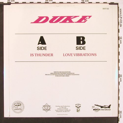 Duke: Is Thunder / Love Vibrations (Soca), Hot Vinyl (HVT 43), US Typ: 12" Best.-Nr.: X9545 Preis: 6,00 Euro