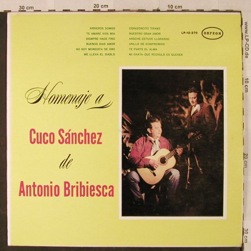 Bribiesca,Antonio  y su Guitarra: Homenaje a Cuco Sanchez, vg+/vg+, Orfeon(LP-12-270), MEX,  - LP - H3040 - 4,00 Euro