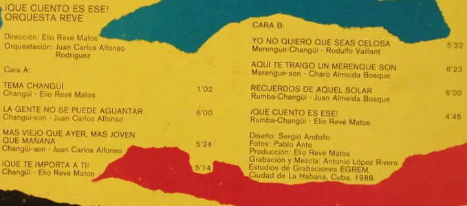 Revé,Elio y su Charangon: gue cuento es ese..., Areito(LD-4494), Cuba, 1988 - LP - H5264 - 7,50 Euro