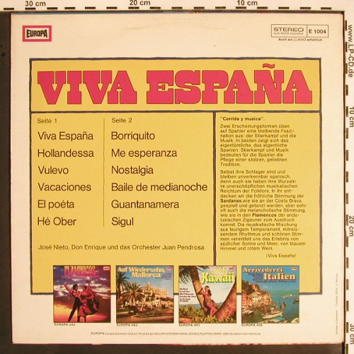 V.A.Viva Espana: Jose Nieto, Don Enrique & Orch..., Europa(E 1004), D, 1973 - LP - V1569 - 4,00 Euro