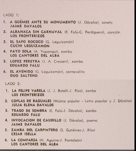V.A.Recuerdo Salteno: Canciones de Salta, Foc, m-/vg+, Philips, Mono(6499 305), Argentina, 1971 - 2LP - V660 - 7,50 Euro