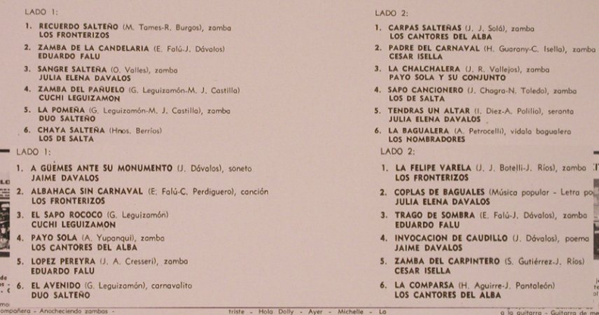 V.A.Recuerdo Salteno: Canciones de Salta, Foc, m-/vg+, Philips(6499 305), Argentina,  - 2LP - X1669 - 7,50 Euro