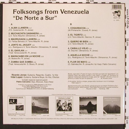 De Norte A Sur: Folksongs From Venezuela, Arcade(EULP 1149), D, 1990 - LP - X8612 - 6,00 Euro