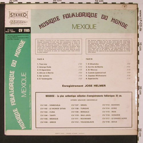 V.A.Musique Folklorique du Monde: Mexique, Jose Helmer, Musidisc(30 CV 1105), F,  - LP - X8915 - 7,50 Euro