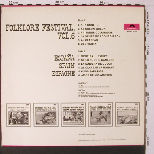 V.A.Folklore Festival: Vol. 6 -Espana Spain Espagne,vg+/m-, Polydor(84 030), D, Mono, 1963 - LP - Y1785 - 5,00 Euro