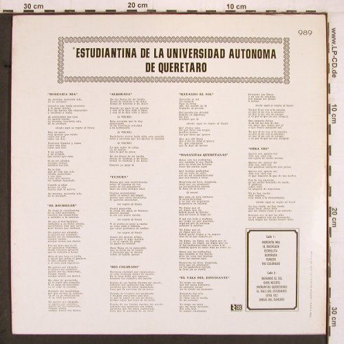 Estudiantina de la Universidad: Autonoma de Queretaro, MusArt(989), MEX, 1964 - LP - Y2116 - 7,50 Euro