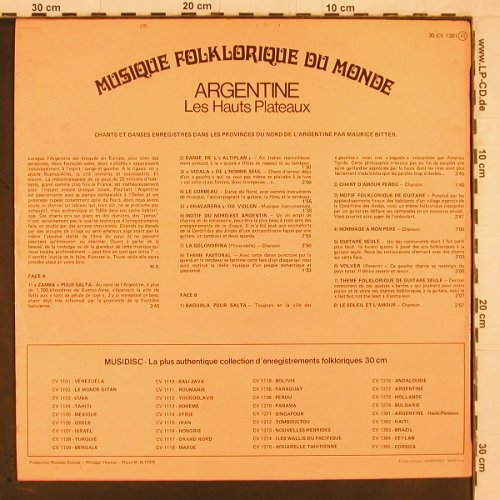 V.A.Musique Folklorique du Monde: Argentine, Les Hauts Plateaux, Musidisc,Promo-Stol(30 CV 1381), F, 1976 - LP - Y2338 - 7,50 Euro