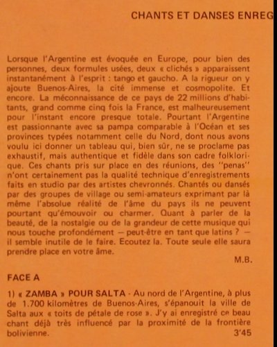 V.A.Musique Folklorique du Monde: Argentine, Les Hauts Plateaux, Musidisc,Promo-Stol(30 CV 1381), F, 1976 - LP - Y2338 - 7,50 Euro