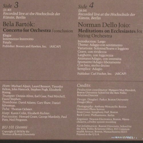 V.A.Boston University Symphony Orch: Berlin 1976 Boston, FS-New, Boston University (BU-101), US, 1976 Typ: 2LP Best.-Nr.: K1000 Preis: 17,50 Euro