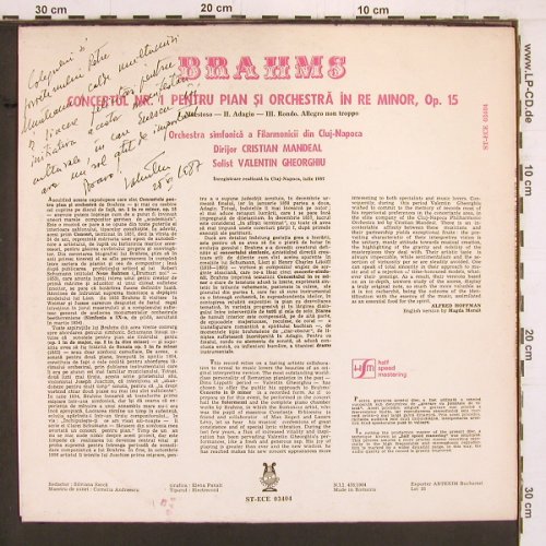 Brahms,Johannes: Concerto No.1 for Piano and Orch., Electrecord(ST-ECE 03404), RO, 1984 - LP - K1011 - 17,50 Euro