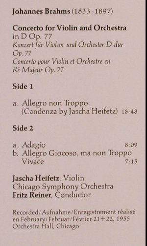Heifetz,Jascha: Brahms Violin Concerto in D Op.77, RCA (GL 84909), D, 1985 Typ: LP Best.-Nr.: K1016 Preis: 22,00 Euro