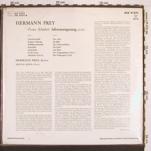 Prey,Hermann: Schubert: Schwanengesang, FS-New, Decca (BLK 21 071), D, Mono Typ: LP Best.-Nr.: K1041 Preis: 14,00 Euro