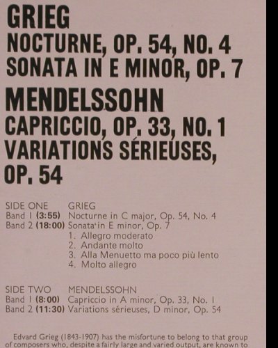 de Larrocha,Alicia: Grieg,Sonata op.7 / Mendelssohn, London (CS 6676), UK/US, 1970 Typ: LP Best.-Nr.: K1049 Preis: 7,50 Euro