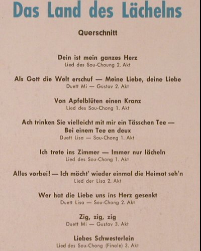 Lehar,Franz: Das Land des Lächelns / Zarewitsch, Electrola Breitklang (SME 83 931), D Querschn Typ: LP Best.-Nr.: K105 Preis: 6,00 Euro